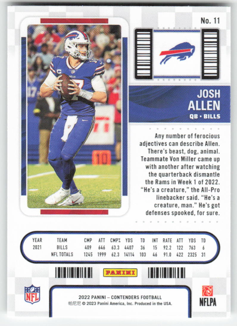 2022 Panini Contenders #11 Josh Allen Buffalo Bills FB1-654