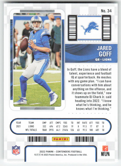 2022 Panini Contenders #34 Jared Goff Detroit Lions FB1-655