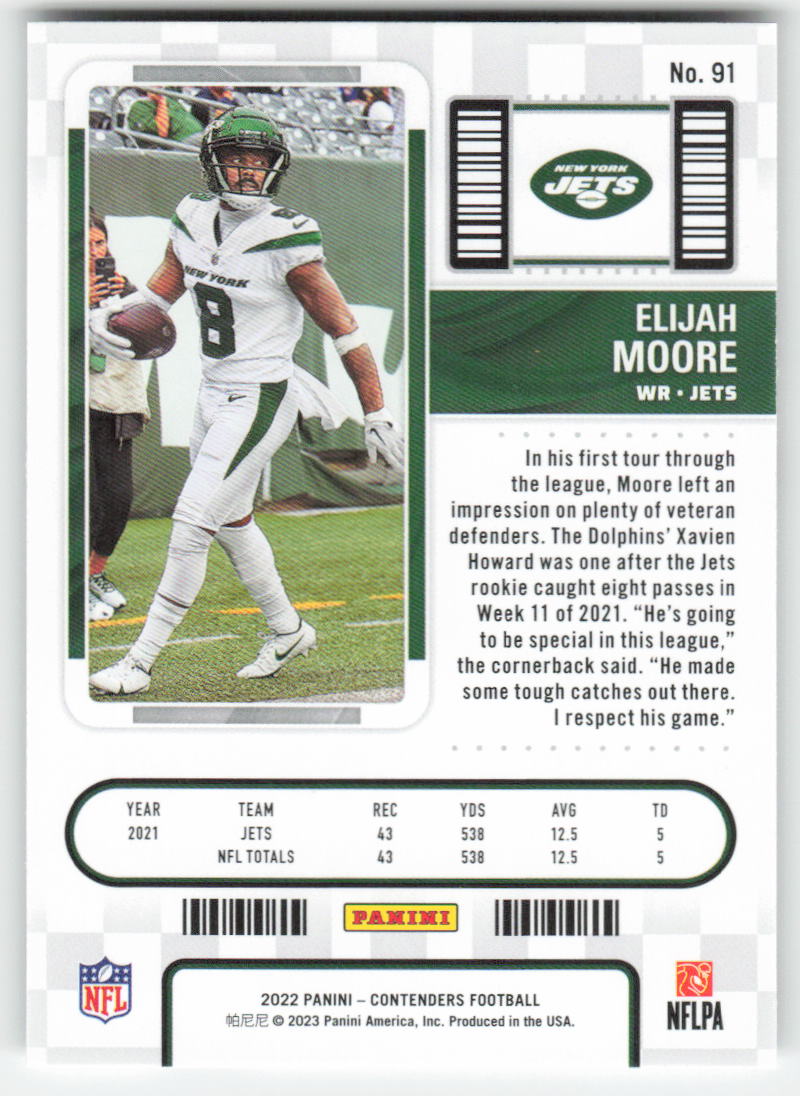 2022 Panini Contenders #91 Elijah Moore New York Jets FB1-656