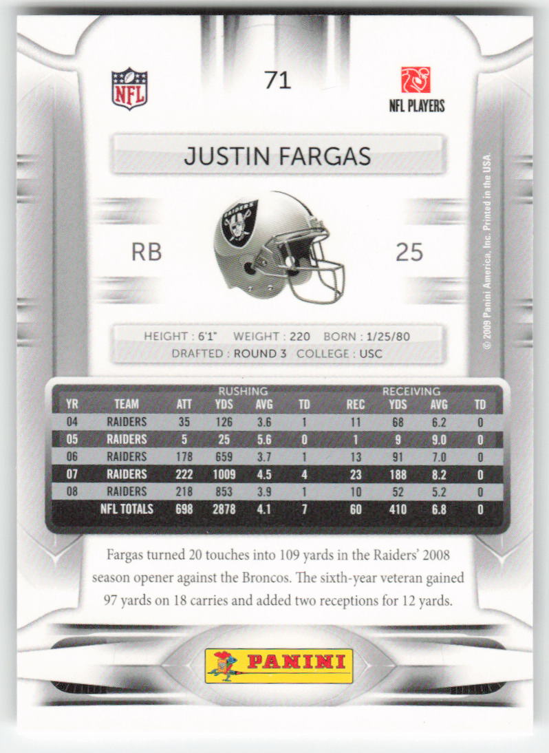 2009 Playoff Prestige #71 Justin Fargas Oakland Raiders FB1-658