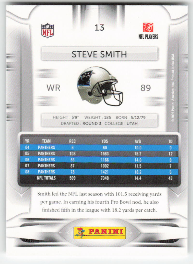 2009 Playoff Prestige #13 Steve Smith Carolina Panthers FB1-661