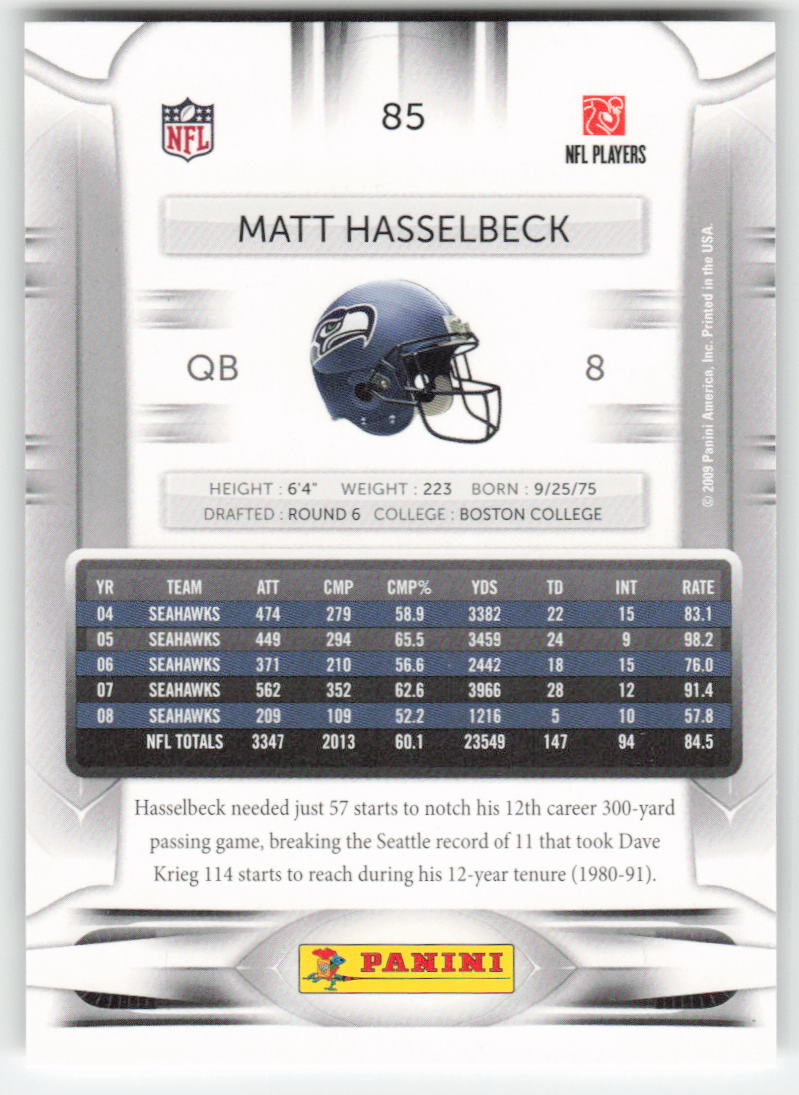 2009 Playoff Prestige #85 Matt Hasselbeck Seattle Seahawks FB1-664