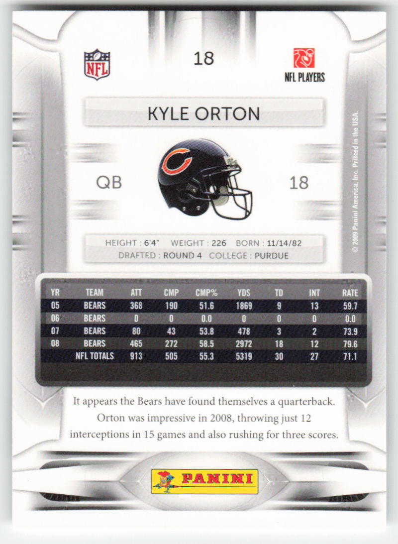 2009 Playoff Prestige #18 Kyle Orton Chicago Bears FB1-667