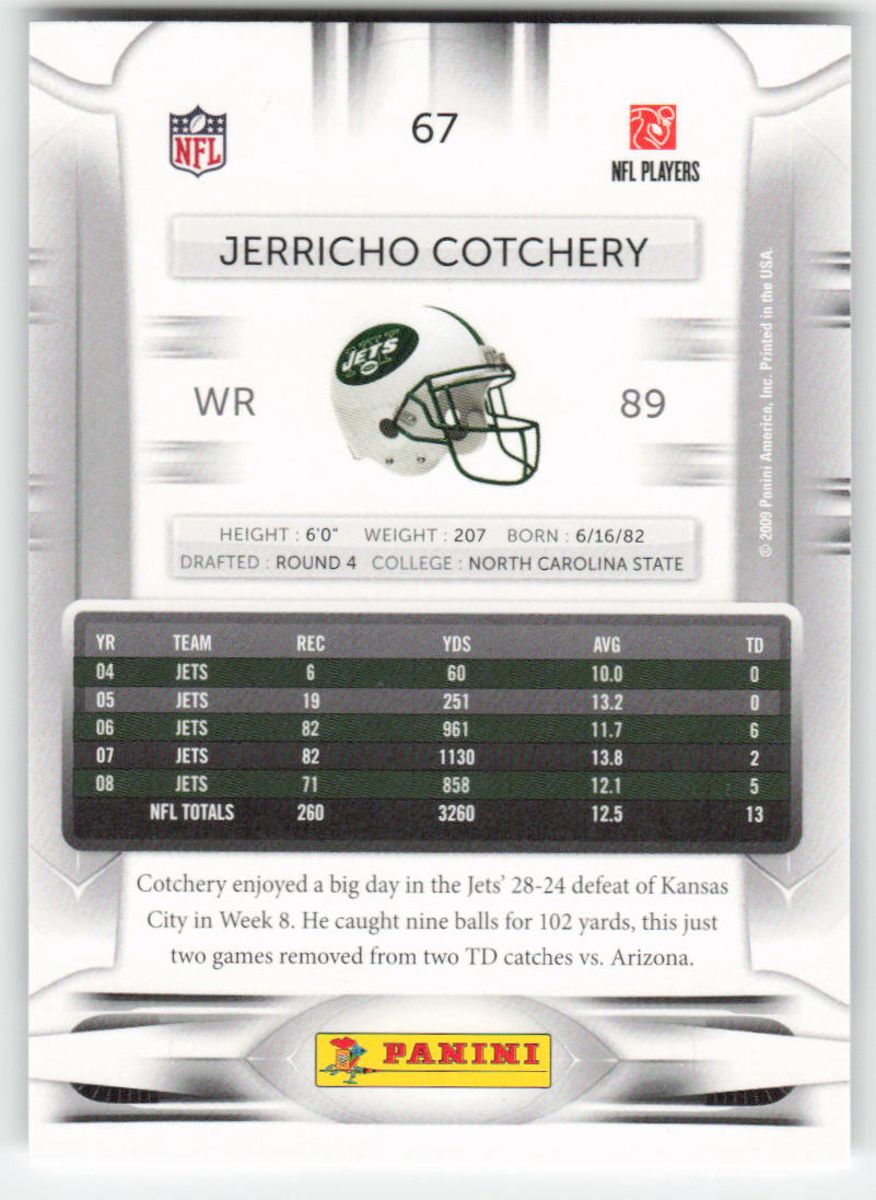 2009 Playoff Prestige #67 Jerricho Cotchery New York Jets FB1-670