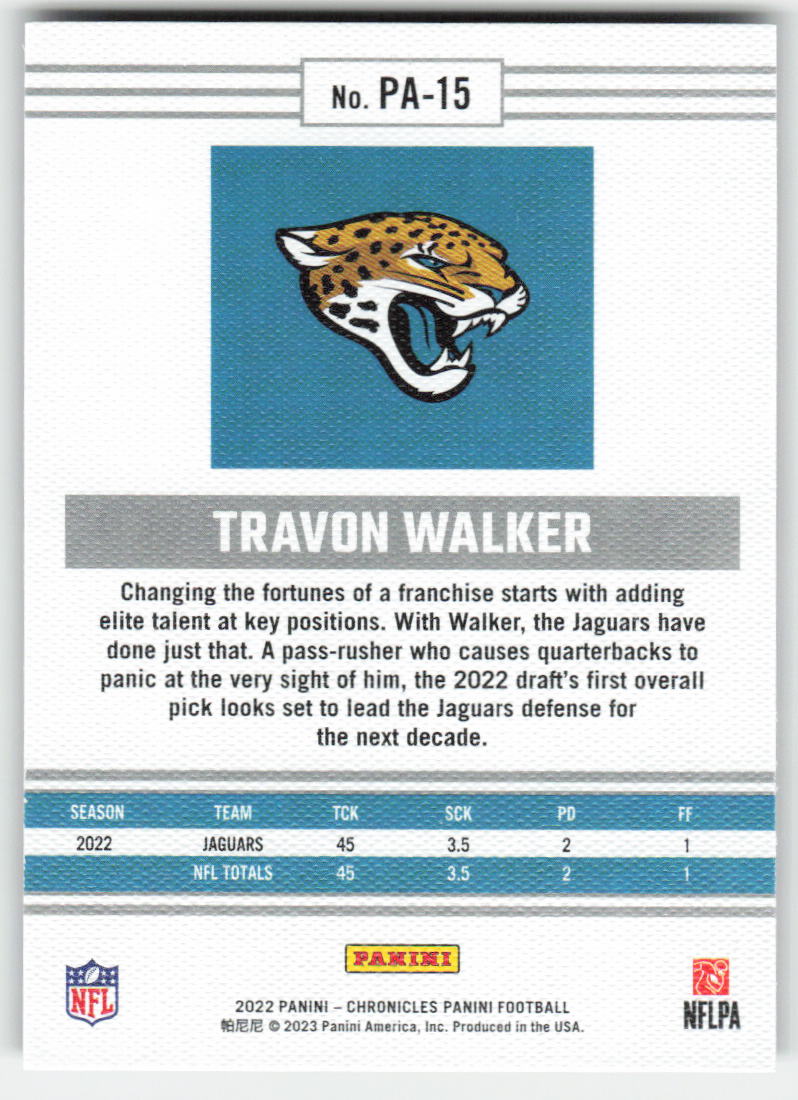 2022 Panini Chronicles #PA-15 Travon Walker Panini Jacksonville Jaguars FB1-676