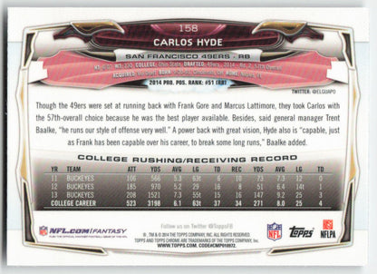 2014 Topps #383 Carlos Hyde San Francisco 49ers Rookie FB1-710