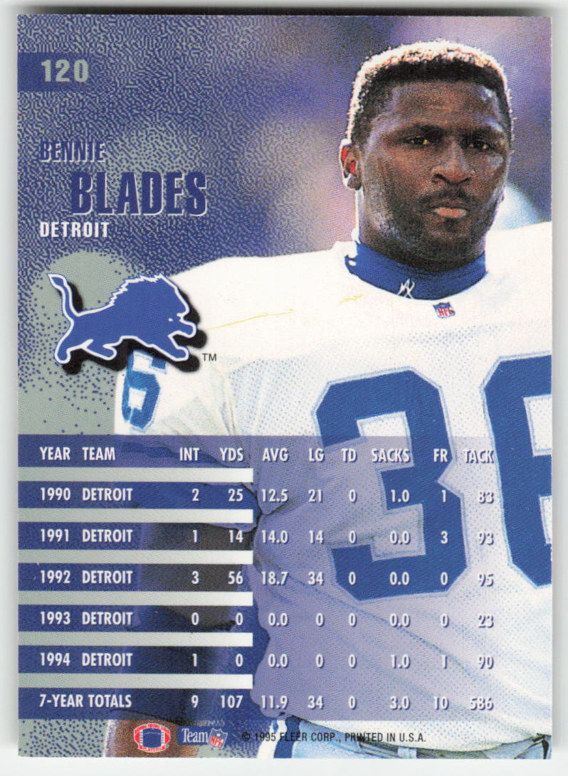 1995 Fleer Shell FACT #11 Bennie Blades Detroit Lions FB1-712