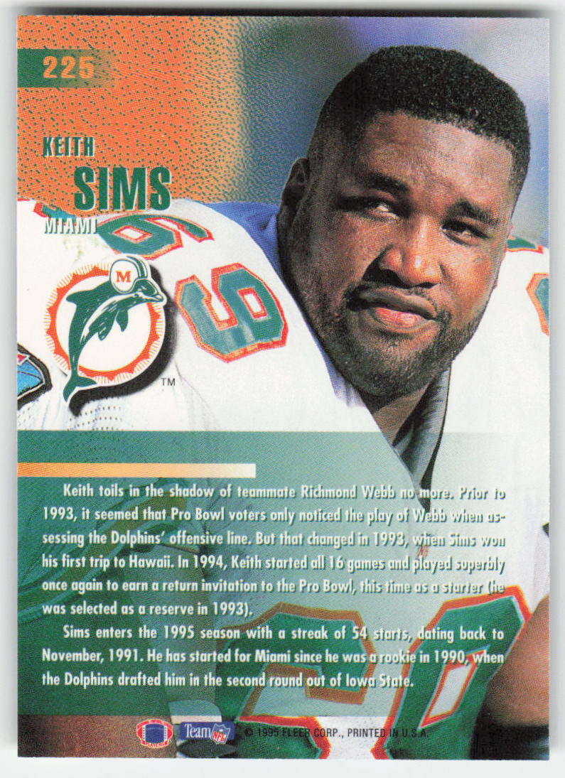 1995 Fleer #225 Keith Sims Miami Dolphins FB1-713