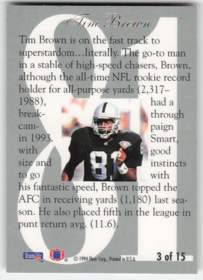 1994 Ultra #3 Tim Brown Flair Hot Numbers Los Angeles Raiders FB1-715