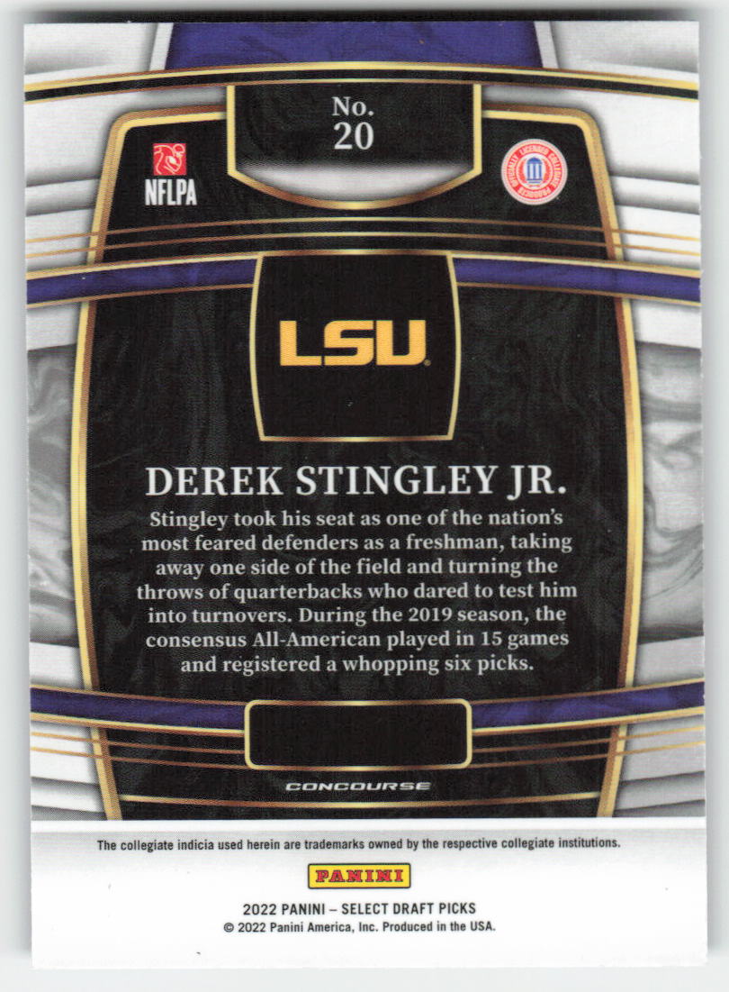 2022 Panini Select Draft Picks #20 Derek Stingley Jr. Blue Retail LSU FB1-721
