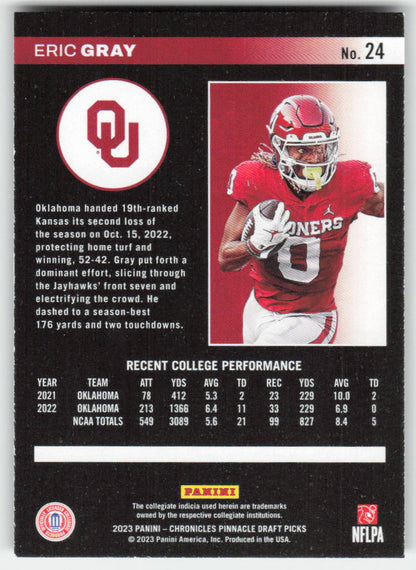 2023 Panini Chronicles Draft Picks #24 Eric Gray Pinnacle Sooners FB1-722