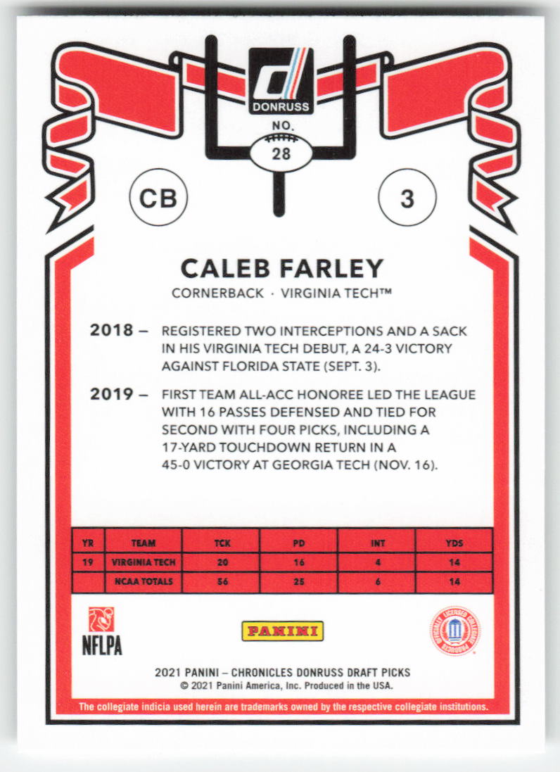 2021 Panini Chronicles Draft Picks #28 Caleb Farley Bronze Virginia Tech FB1-725