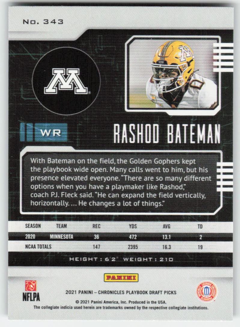 2021 Panini Chronicles Draft Picks #343 Rashod Bateman Minnesota FB1-731