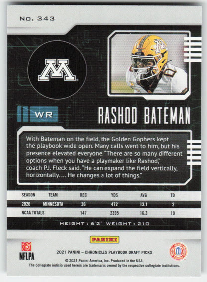 2021 Panini Chronicles Draft Picks #343 Rashod Bateman Minnesota FB1-731