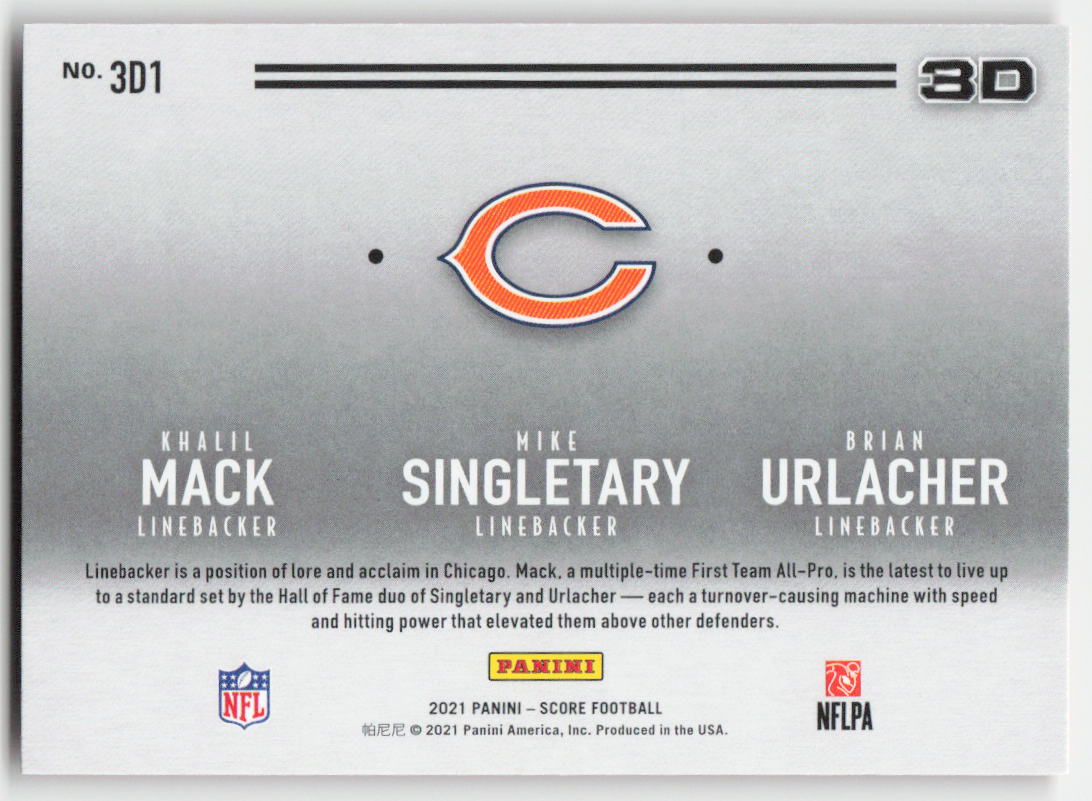 2021 Score #3D1 Urlacher / Mack / Singletary 3D Red Chicago Bears FB1-732