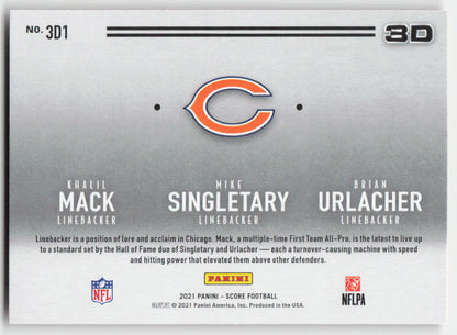 2021 Score #3D1 Urlacher / Mack / Singletary 3D Red Chicago Bears FB1-732
