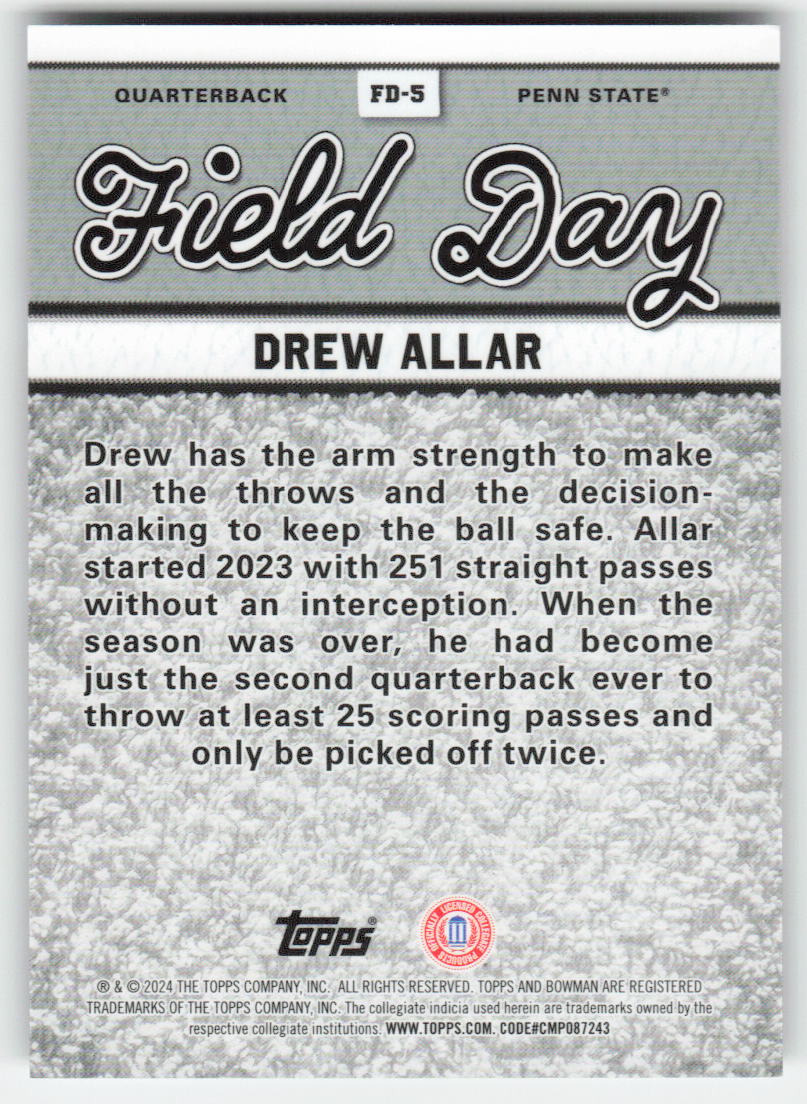 2024 Bowman University Best #FD-5 Drew Allar Field Day Penn State FB1-733