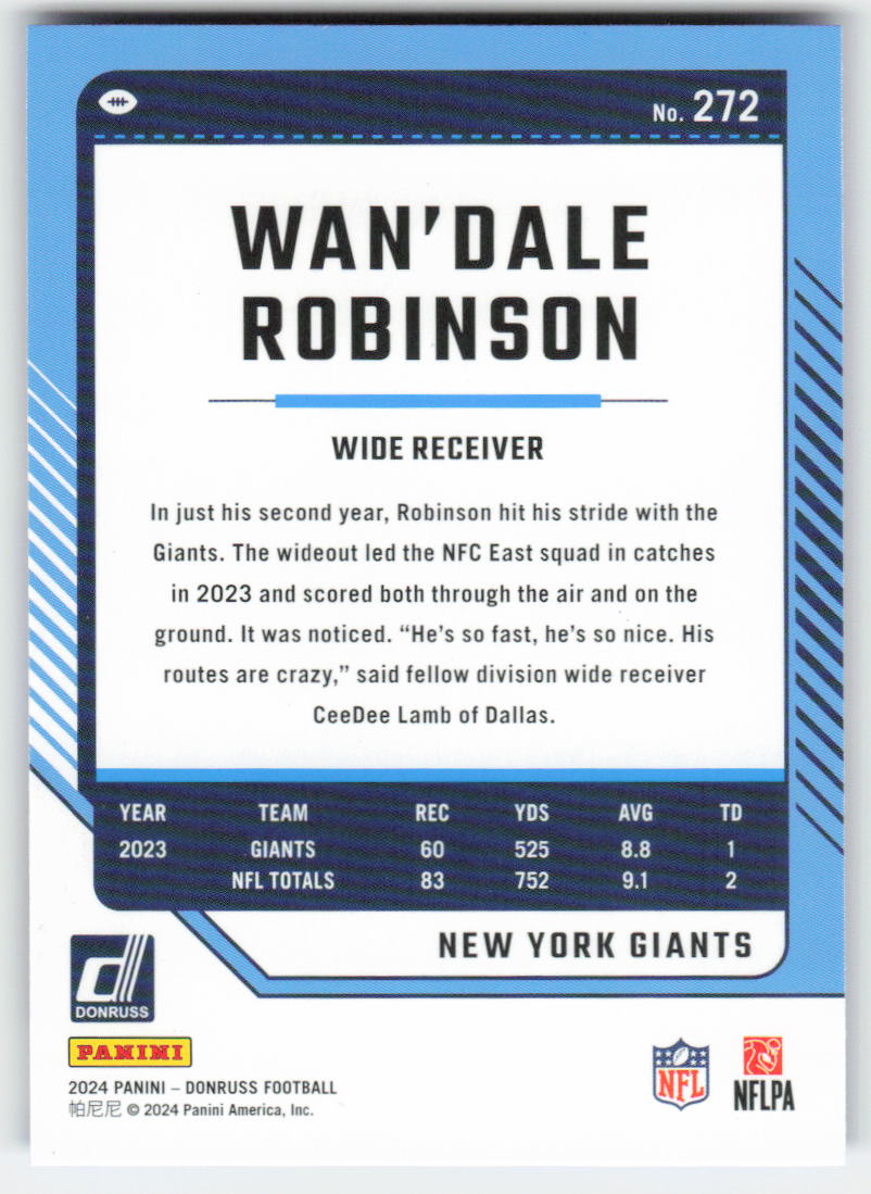 2024 Donruss #272 Wan'Dale Robinson Press Proof Blue New York Giants FB1-737