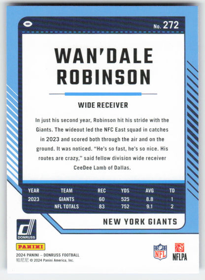 2024 Donruss #272 Wan'Dale Robinson Press Proof Blue New York Giants FB1-737