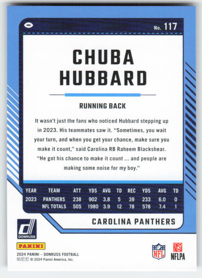2024 Donruss #117 Chuba Hubbard Press Proof Blue Carolina Panthers FB1-738