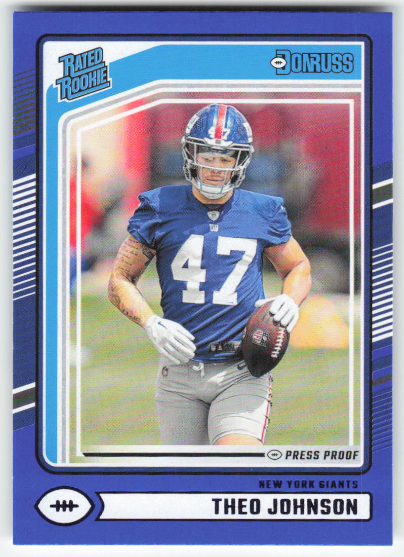 2024 Donruss #357 Theo Johnson Press Proof Blue New York Giants Rookie FB1-739