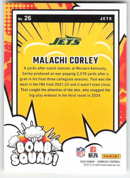 2024 Donruss #26 Malachi Corley Bomb Squad New York Jets FB1-740