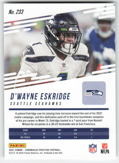 2021 Panini Chronicles #233 D'Wayne Eskridge Prestige Rookies Seahawks FB1-741