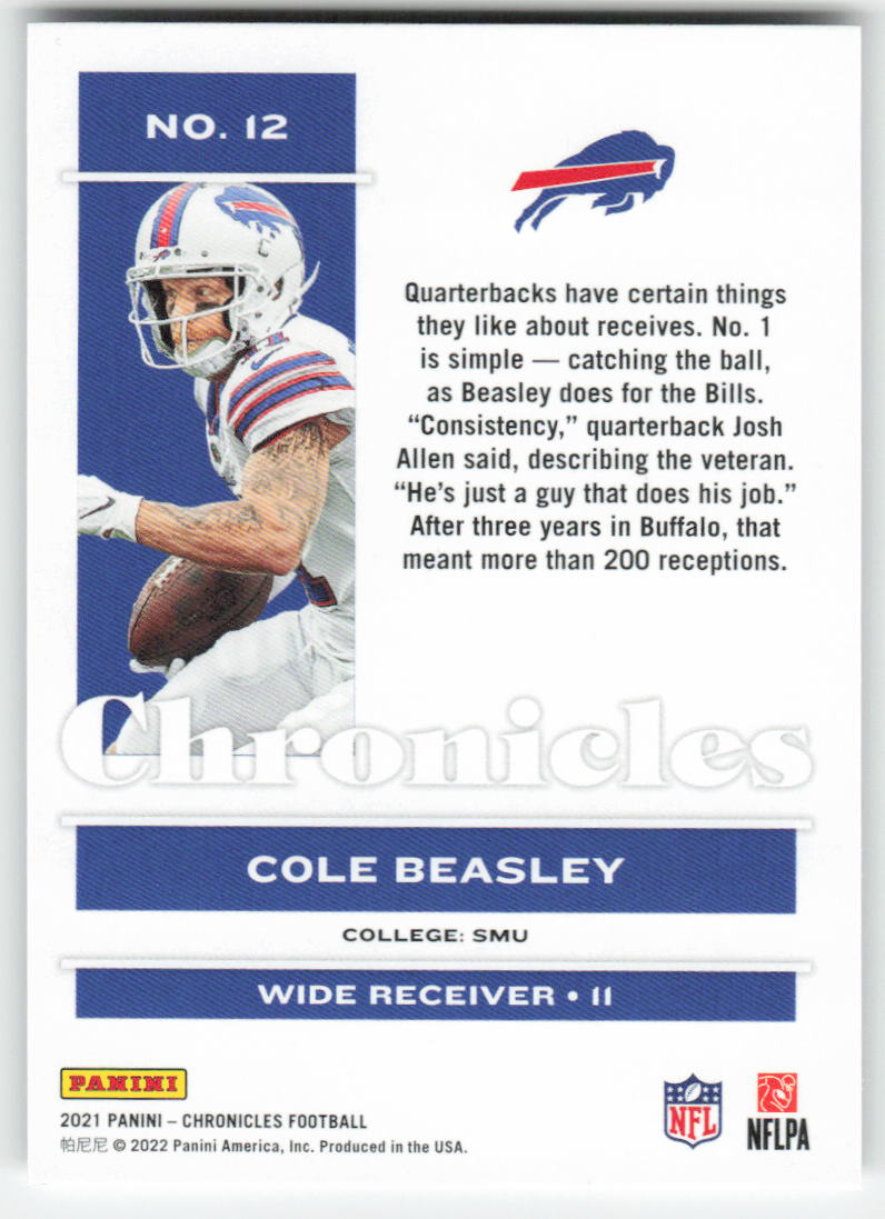 2021 Panini Chronicles #12 Cole Beasley Pink Buffalo Bills FB1-742