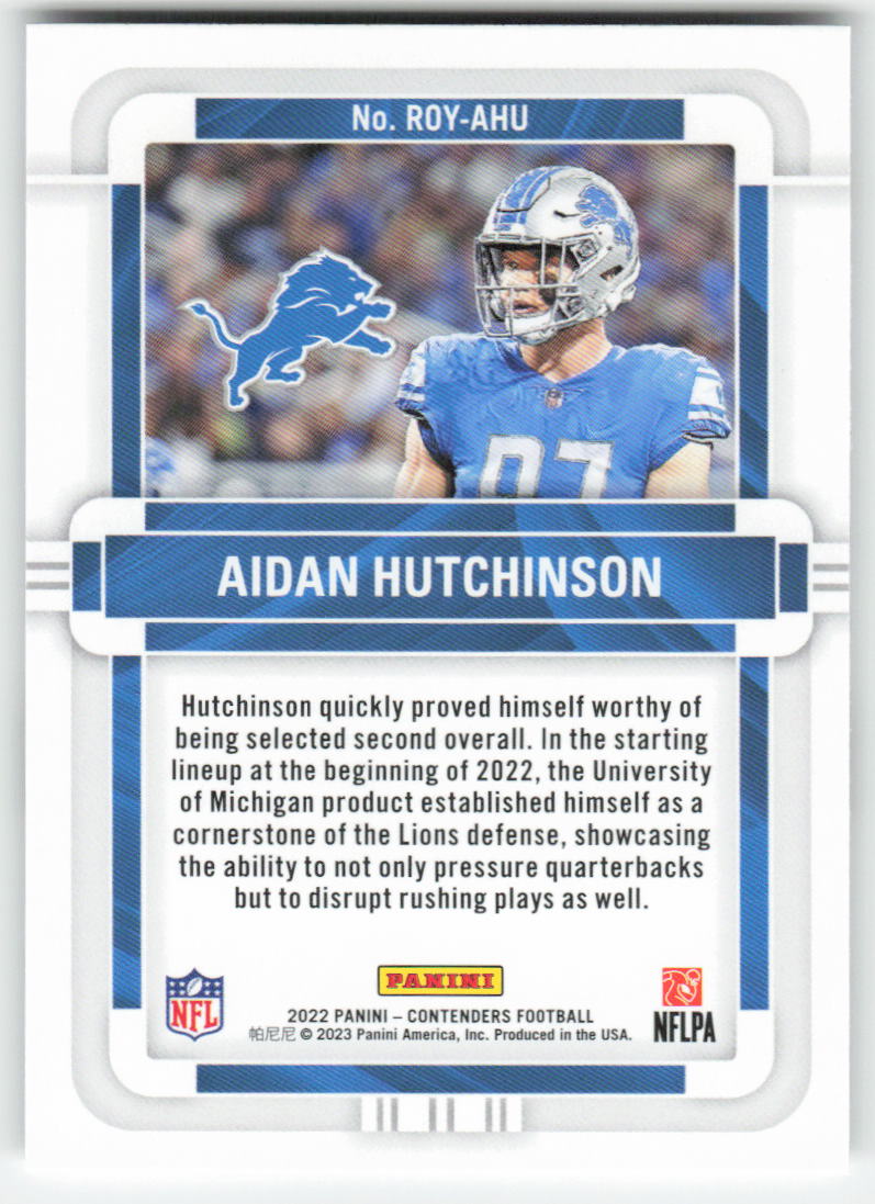 2022 Panini Contenders #ROY-AHU Aidan Hutchinson Rookie Year Green FB1-750