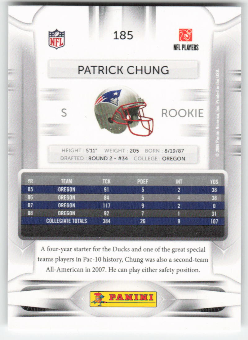 2009 Playoff Prestige #185 Patrick Chung New England Patriots Rookie FB1-752