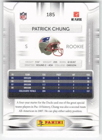 2009 Playoff Prestige #185 Patrick Chung New England Patriots Rookie FB1-752
