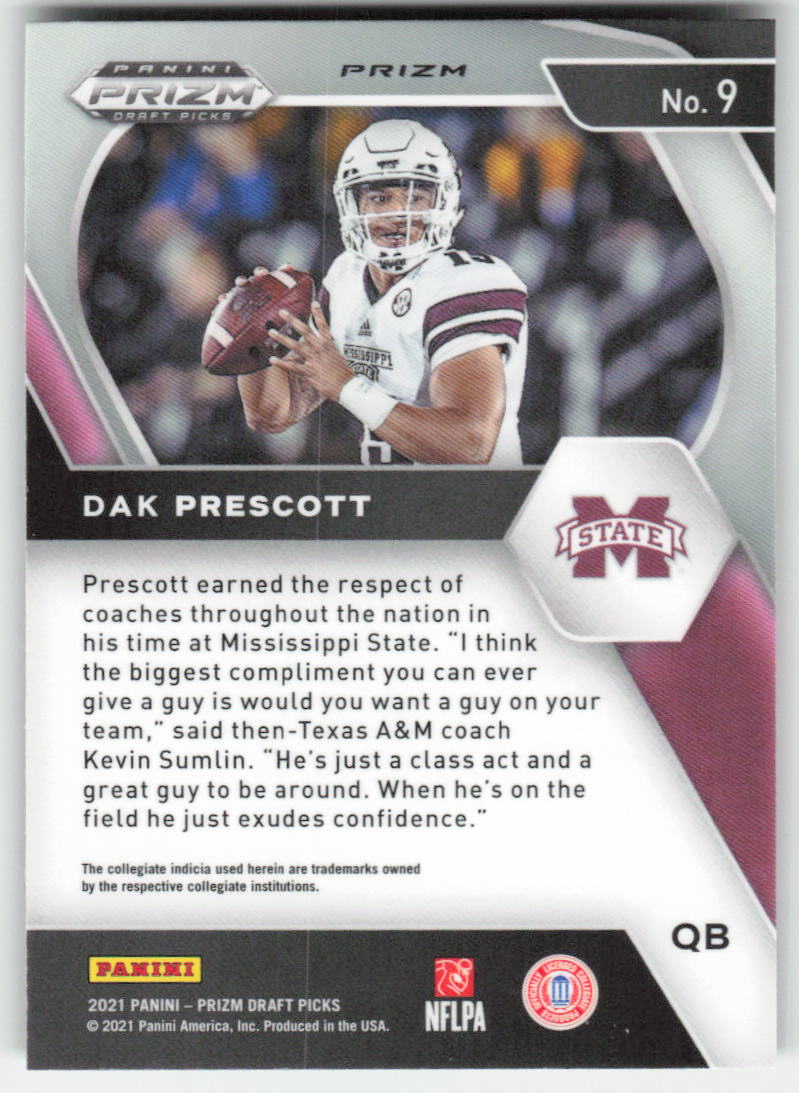 2021 Panini Prizm Draft Picks Collegiate #9 Dak Prescott Green FB1-759