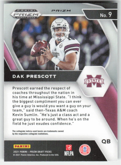 2021 Panini Prizm Draft Picks Collegiate #9 Dak Prescott Green FB1-759