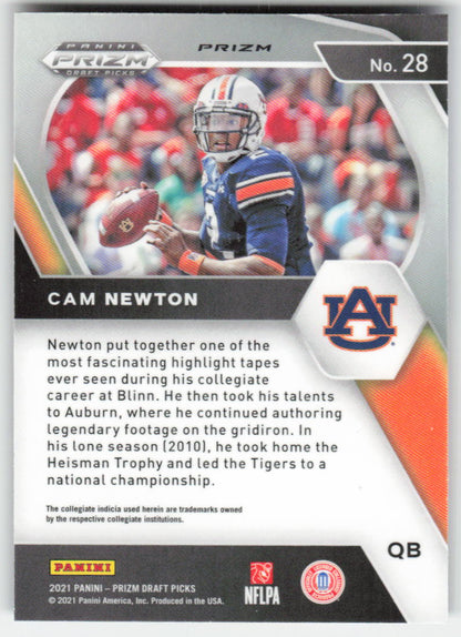 2021 Panini Prizm Draft Picks Collegiate #28 Cam Newton Red White Blue FB1-763