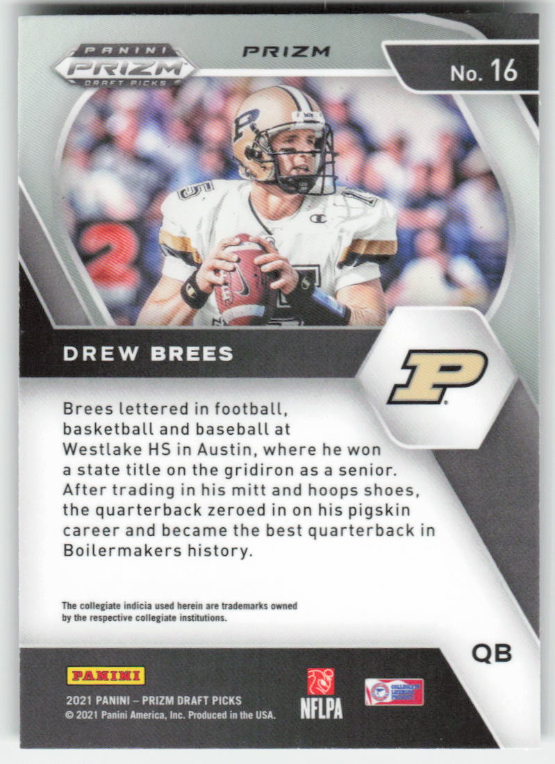2021 Panini Prizm Draft Picks Collegiate #16 Drew Brees Green Purdue FB1-764