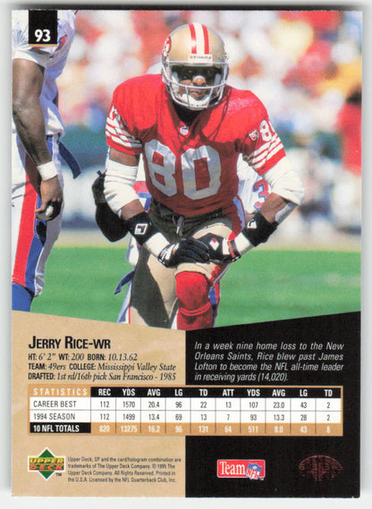 1995 Upper Deck SP #93 Jerry Rice San Francisco 49ers FB1-765