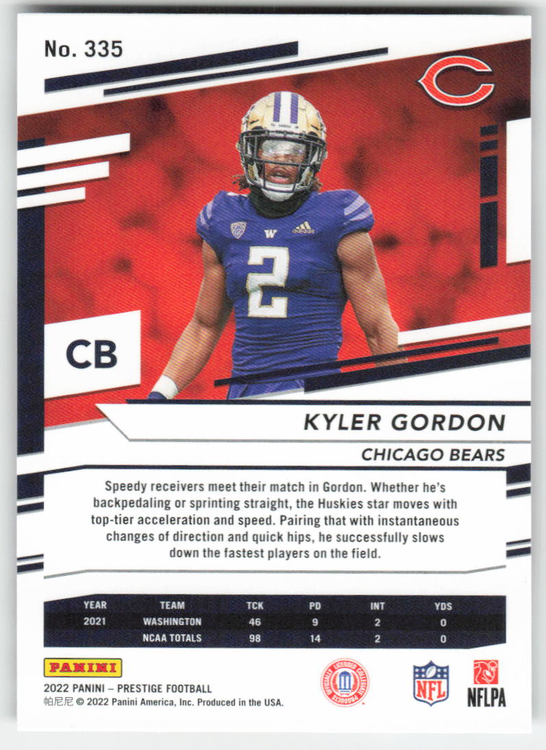 2022 Panini Prestige #335 Kyler Gordon Chicago Bears Rookie FB1-767