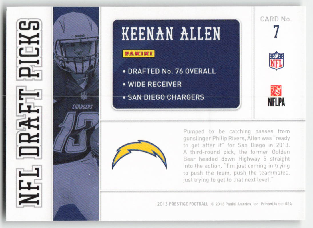 2013 Panini Prestige #7 Keenan Allen NFL Draft Picks Gold Chargers FB1-773