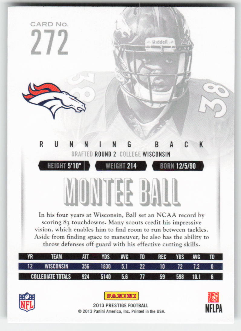 2013 Panini Prestige #272 Montee Ball BLUE Denver Broncos Rookie FB1-774