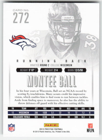 2013 Panini Prestige #272 Montee Ball BLUE Denver Broncos Rookie FB1-774