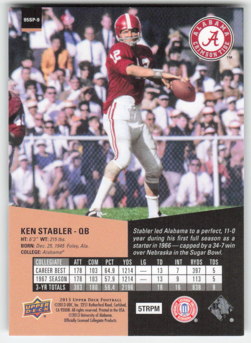 2013 Upper Deck #95SP-9 Ken Stabler 1995 SP Inserts Alabama Crimson Tide FB1-775