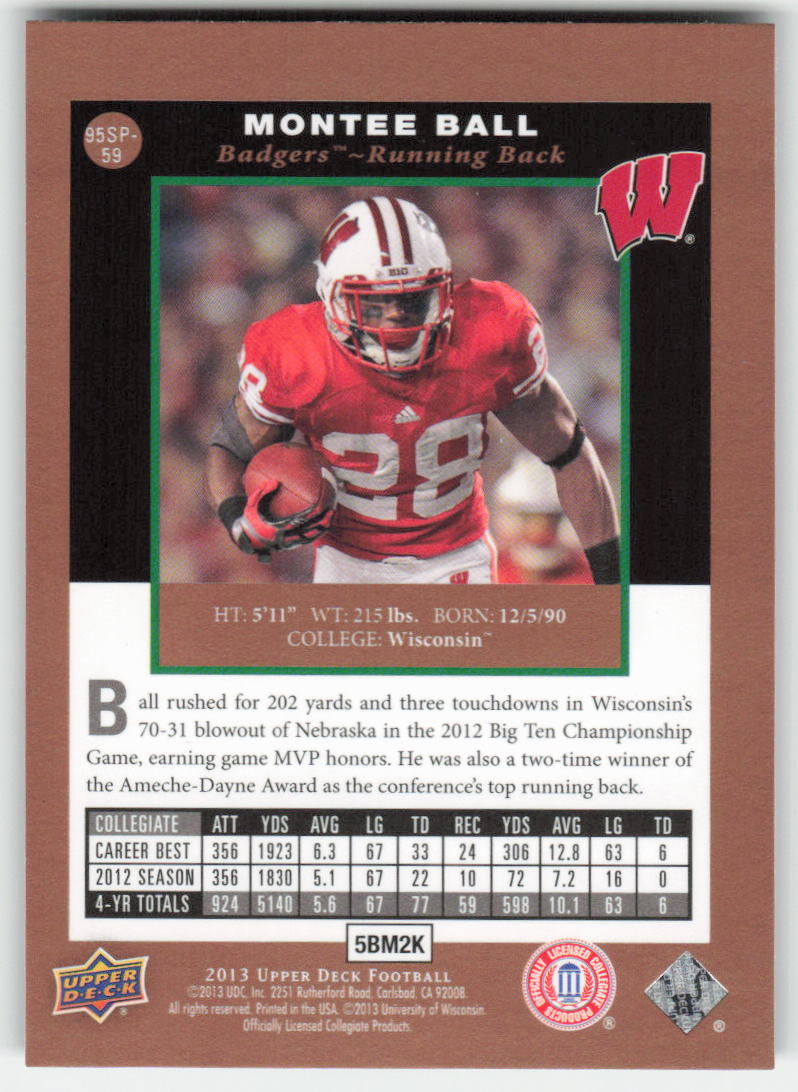 2013 Upper Deck #95SP-59 Montee Ball 1995 SP Inserts Wisconsin Badgers FB1-776