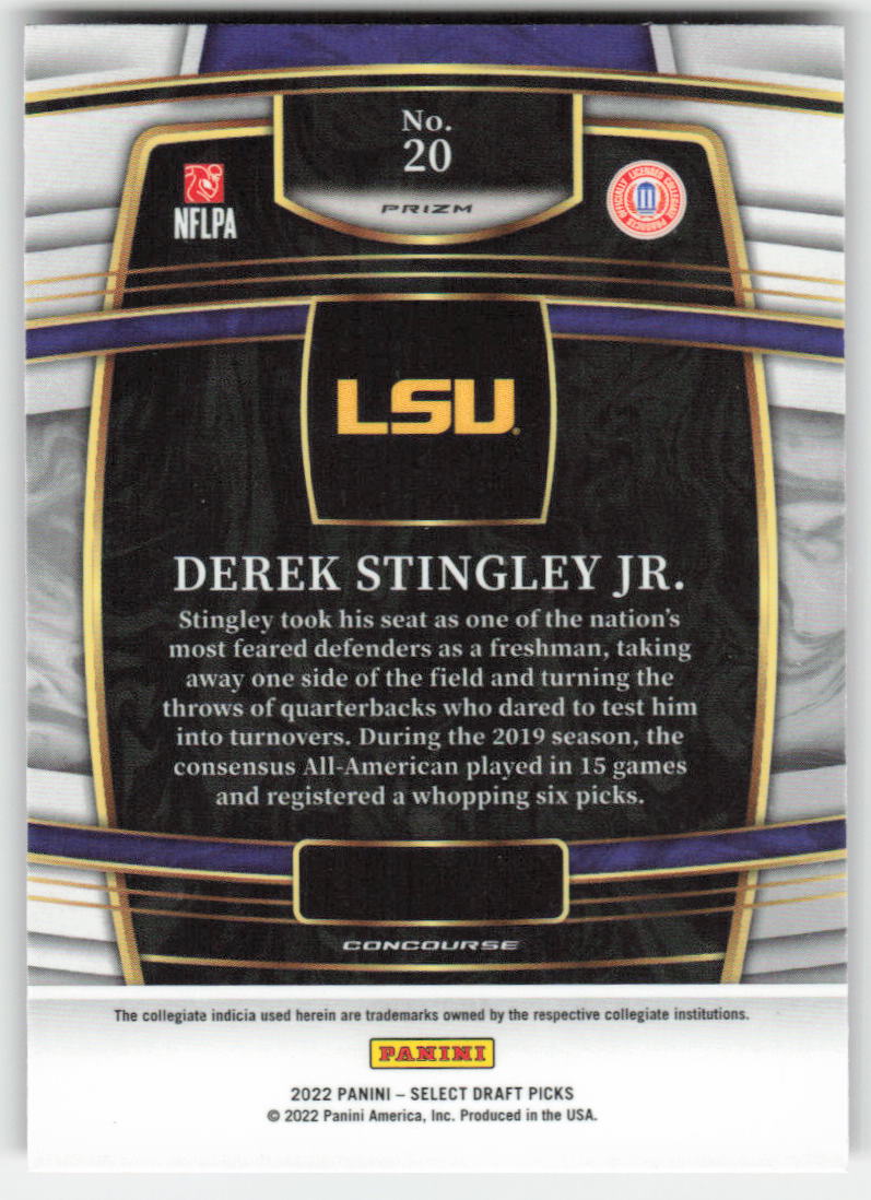 2022 Panini Select Draft Picks #20 Derek Stingley Jr. Red Lazer Prizm FB1-779
