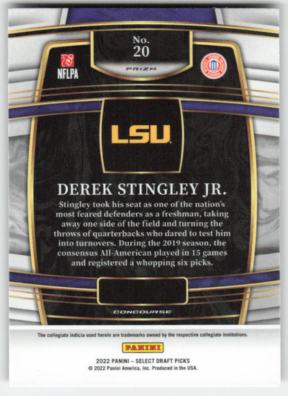 2022 Panini Select Draft Picks #20 Derek Stingley Jr. Red Lazer Prizm FB1-779