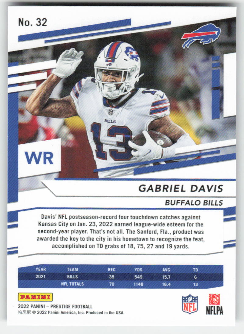 2022 Panini Prestige #32 Gabriel Davis Xtra Points Diamond Buffalo Bills FB1-786