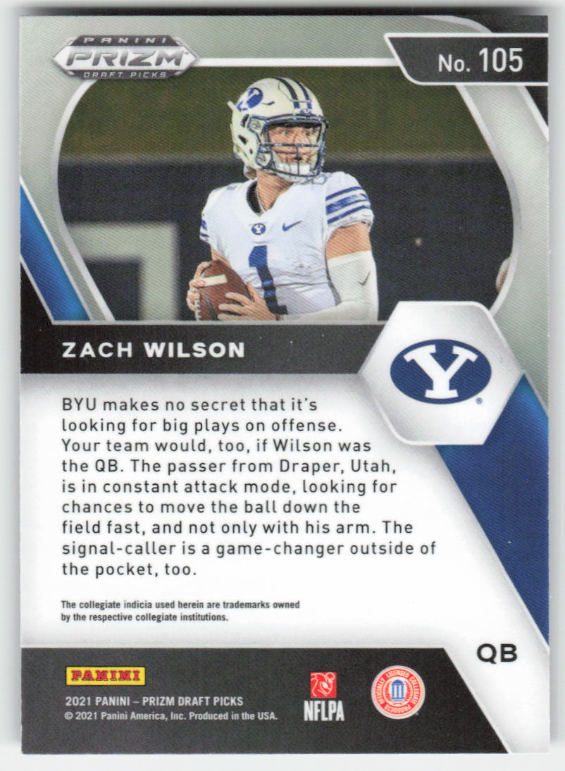 2021 Panini Prizm Draft Picks Collegiate #105 Zach Wilson BYU Cougars FB1-788