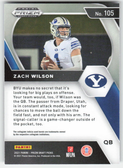 2021 Panini Prizm Draft Picks Collegiate #105 Zach Wilson BYU Cougars FB1-788
