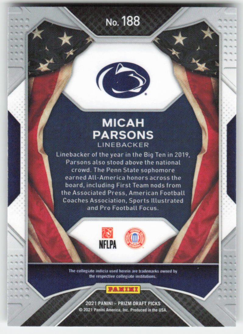 2021 Panini Prizm Draft Picks Collegiate #188 Micah Parsons Penn State FB1-790