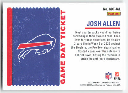 2022 Panini Contenders #GDT-JAL Josh Allen Game Day Ticket EMERALD FB1-796