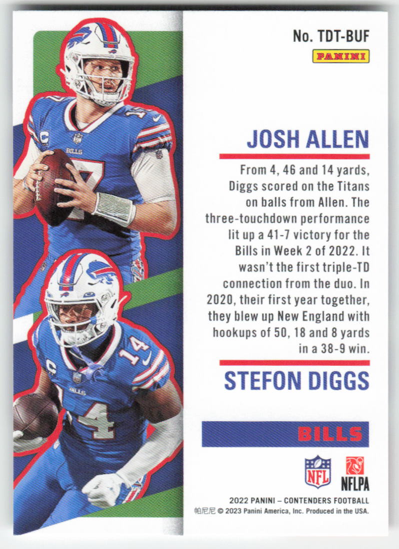 2022 Panini Contenders #TDT-BUF Allen / Diggs Touchdown Tandems Bills FB1-797